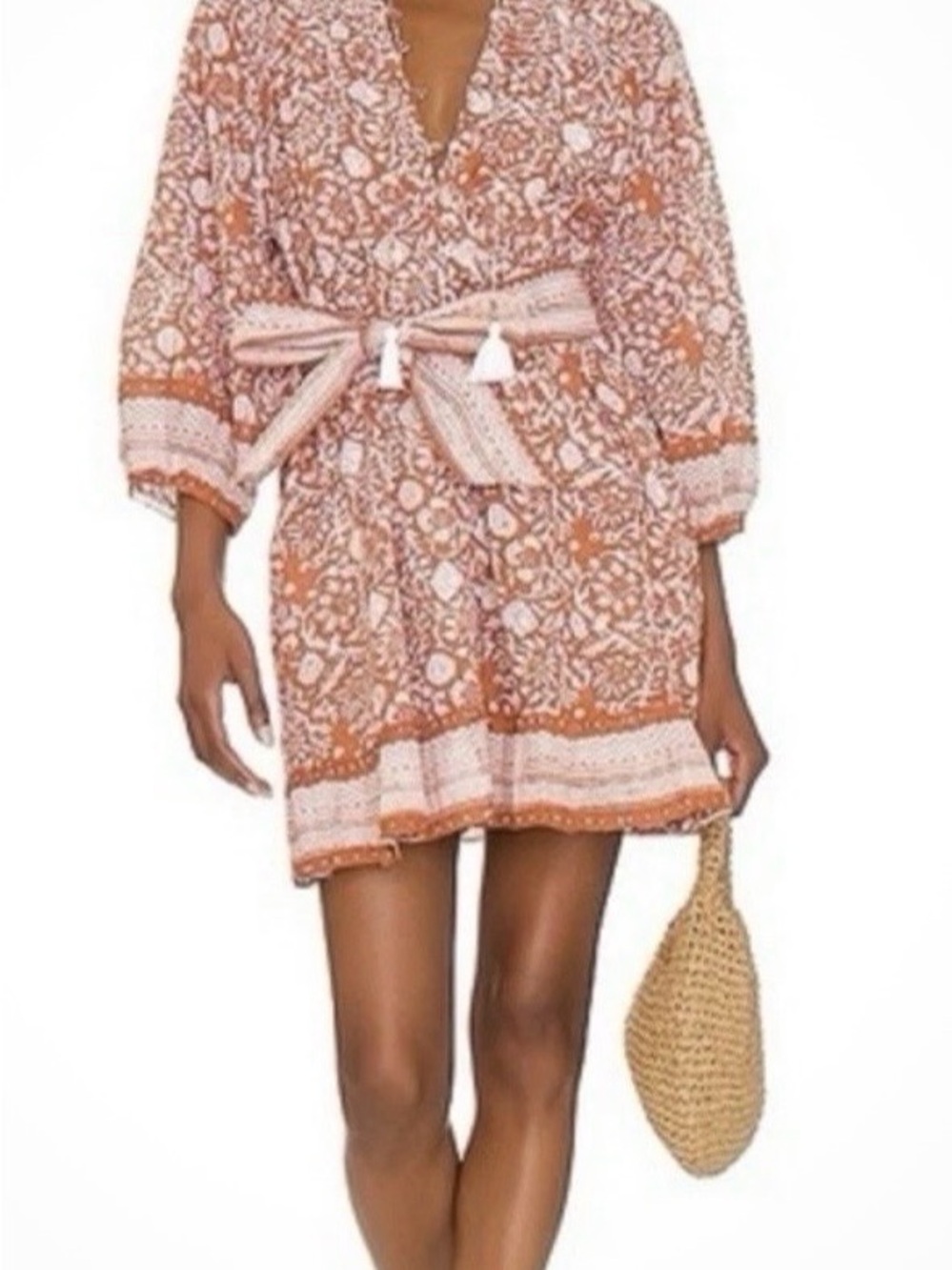Cleobella TanFloral Wrap Mini Dress with Belt Organic cotton like new